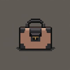 Pixel Art Handbag 8 bit Retro Purse Brown Leather Case Digital Illustration