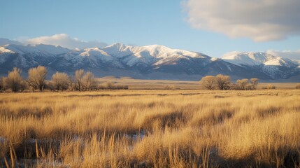 Majestic Mountain Landscape with Golden Grasses