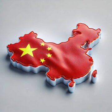 china map with flag isolated on a grey background.