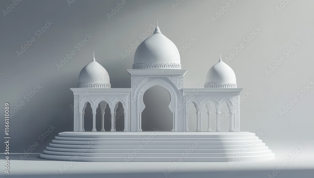 Poster elegant white architectural structure with intricate arches and domes displaying classic design elem