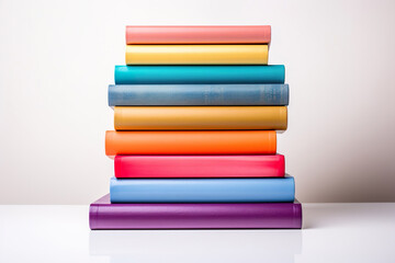 Colorful hardback study books stacking isolated on clear white background