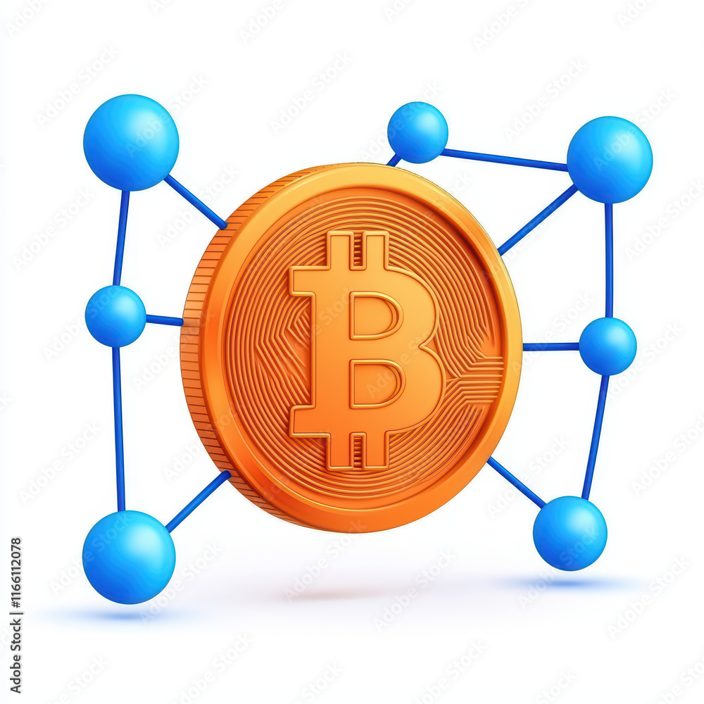 Poster digital currency symbol with network connections and nodes
