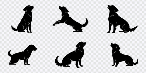 Dynamic Dog Silhouettes in Various Poses on White Background