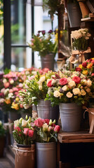 Bustling Floral Shop Filled with a Variety of Blooming Fresh Flowers and Charming Decorative Elements