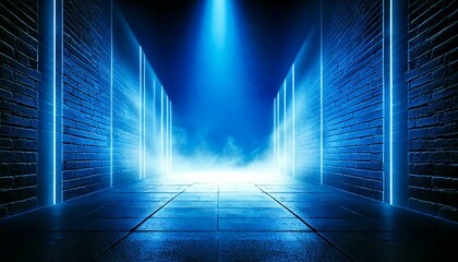 Pomieszczenie lub korytarze oświetlone światłem i spowitością delikatną mgła. Nastrój tajemniczości, zagadki nawiązujące do scen z filmów sci-fi lub kryminalnych