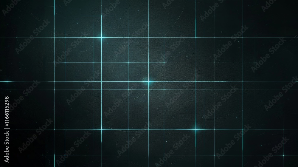 Aufkleber glowing turquoise grid lines creating a captivating pattern on a dark, scratched background, ideal f