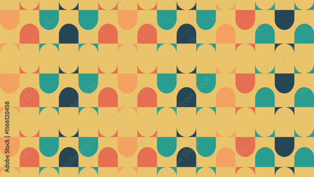 Poster abstract geometric pattern with vibrant colors on a soft yellow background. intricate arrangement of