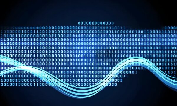Abstract digital representation of binary code with flowing lines.