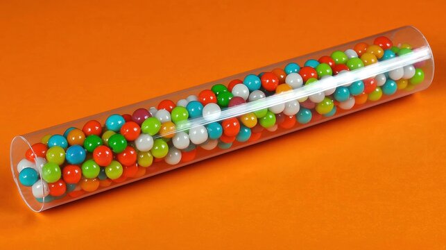 A clear tube filled with colorful, round beads for educational use.