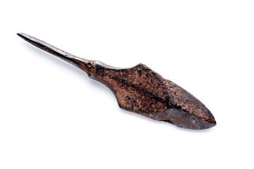 antique spear head,rusty arrowheads,Viking Artifacts, Viking Age.isolated on white background