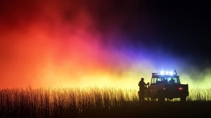 Fototapeta premium Vibrant Rescue Operations in Dim Light