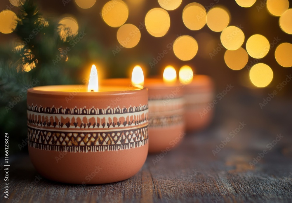 Poster warm and inviting candlelit scene with decorative holders and soft bokeh background for cozy and rel