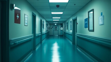 Fototapeta premium Bright Indoor Hospital Corridor with Clear Lighting