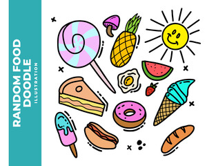 Random Food Doodle Illustration Vector