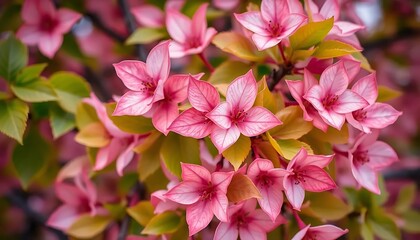 Beautiful sakura leaves in delicate pink and green hues, capturing the essence of cherry blossoms during springtime. This image showcases the intricate details and vibrant colors of the sakura foliage