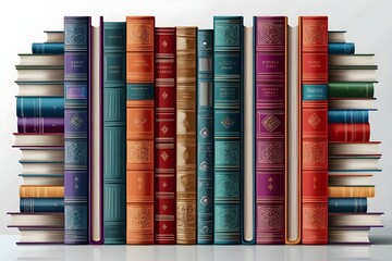 Stack of old vintage books on bookshelf. Historical literature. Ideal for blog, website, social media focused on rare books, antique collectibles, educational projects, love of reading classic text