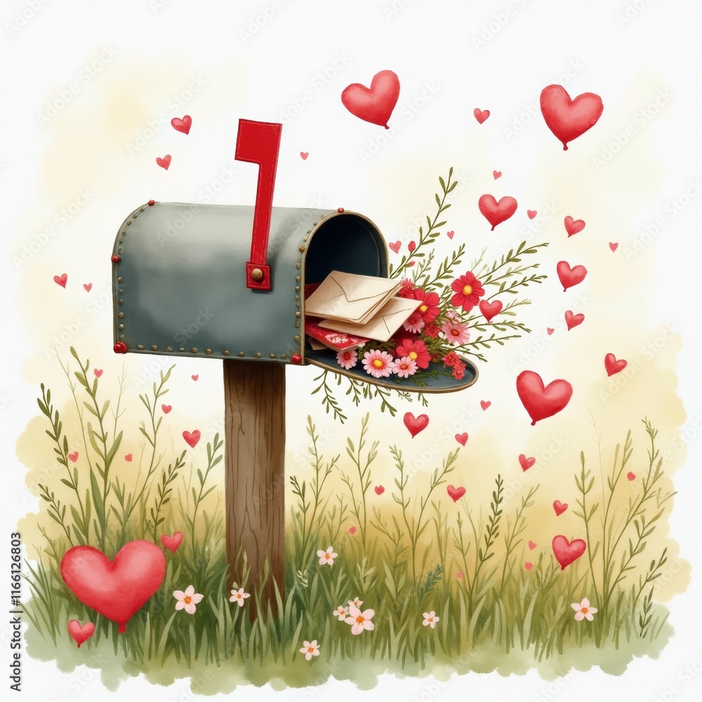 Poster the image is an illustration of a mailbox with the number 1 on it. the mailbox is blue in color and 