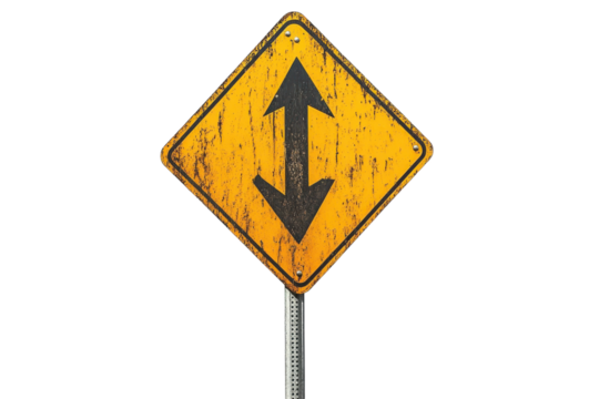 Close-up of a highway road sign with directional arrows