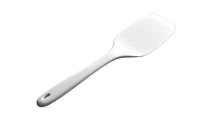 Plain White Silicone Spatula with Smooth Finish and Curved Edges on Transparent Background