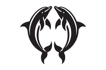 Two dolphins silhouette