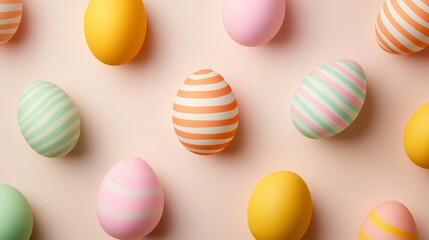 Fototapeta premium Abstract Easter egg shapes in pastel gradients with subtle geometric patterns, floating on a soft cream background, modern and chic design 
