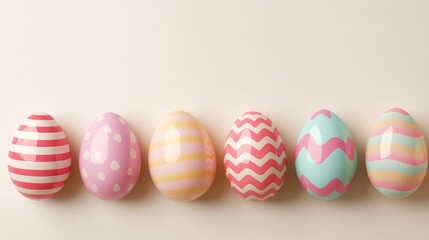 Obraz premium Abstract Easter egg shapes in pastel gradients with subtle geometric patterns, floating on a soft cream background, modern and chic design 