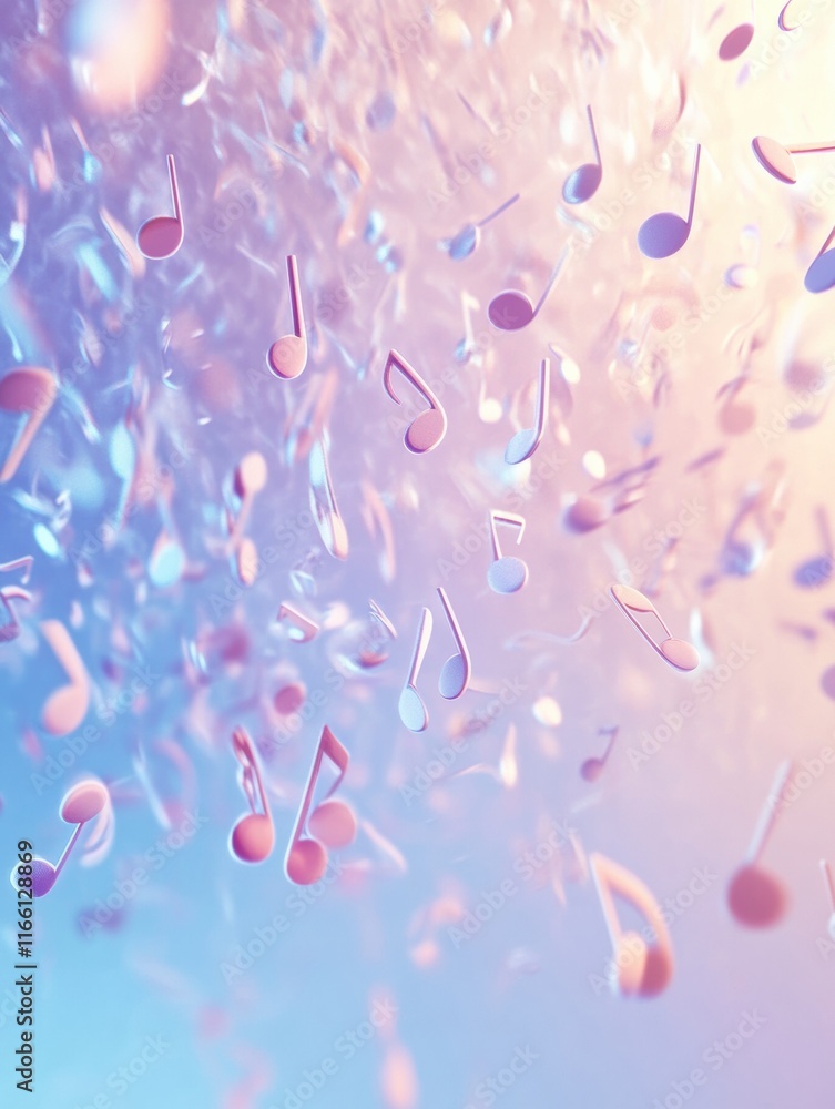 Poster vibrant 3d music notes float in a colorful abstract background creating a dynamic and energetic atmo