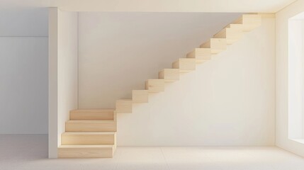Minimalist interior featuring a modern wooden staircase.