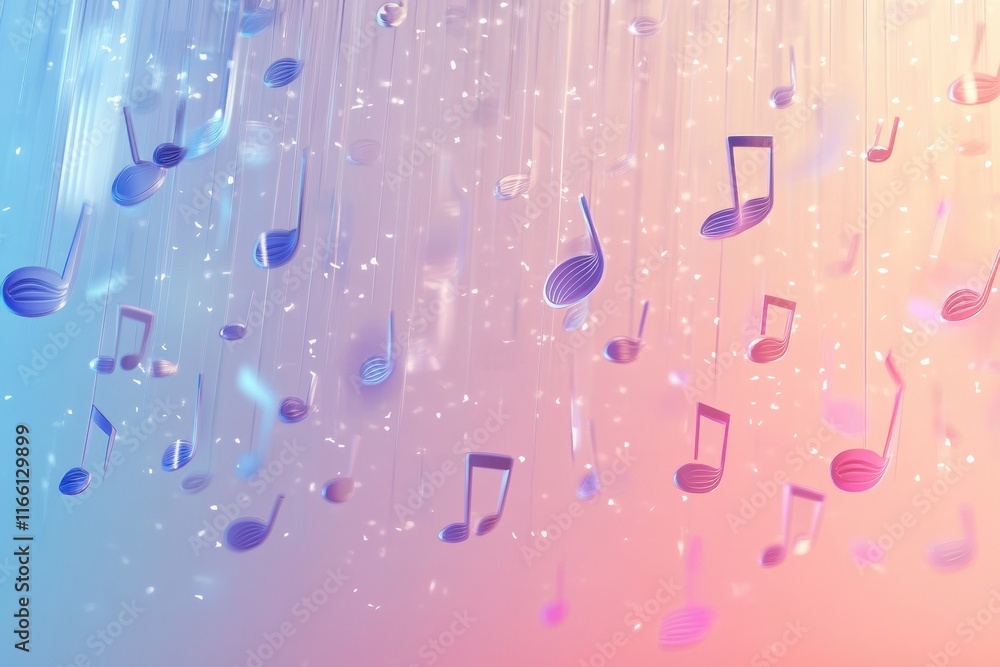 Aufkleber Colorful 3D music notes cascading in a vibrant gradient background at a creative event setting. Generative AI