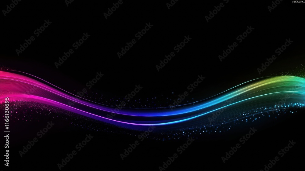 Poster Vibrant abstract neon lines create a mesmerizing flow of color against a dark background. Generative AI