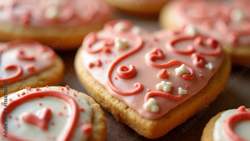 Poster the image shows a close-up of a group of heart-shaped cookies. the cookies are light brown in color 