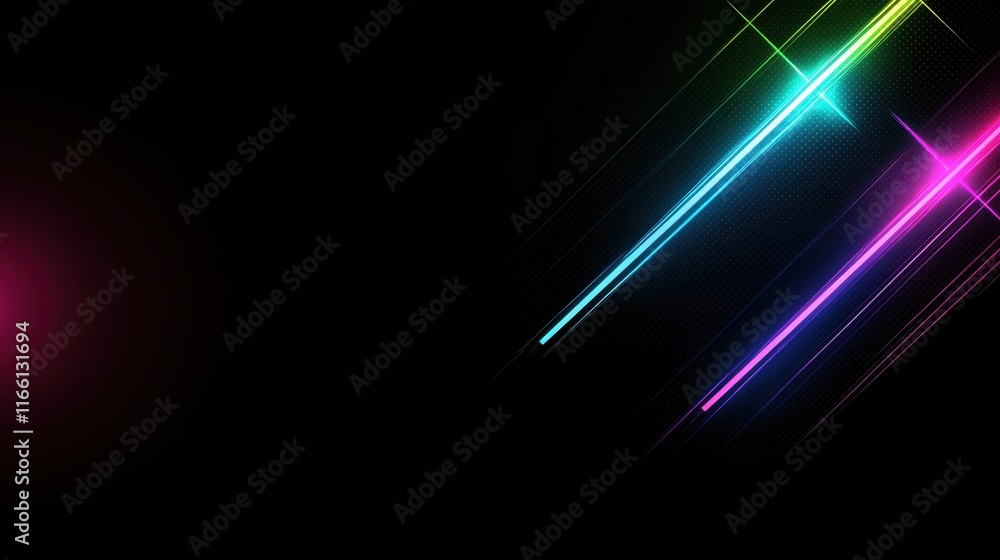 Poster Abstract glowing neon lines create a vibrant atmosphere in a dark setting with dynamic colors. Generative AI