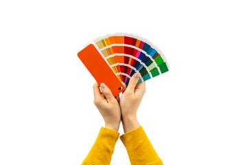 Color palette isolated on white background. Color palette guide. paper catalog of rainbow color. creative.Palette, samples of trending colors. Color swatches. Decor and interior designer.