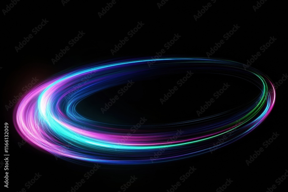Fototapete Dynamic abstract glowing neon lines create vivid patterns in a dark background showcasing artistic energy and movement. Generative AI