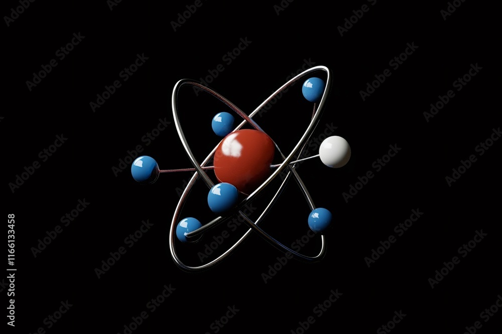 Aufkleber electrons are orbiting around nucleus in stylized atom representation. creating a scientific and edu