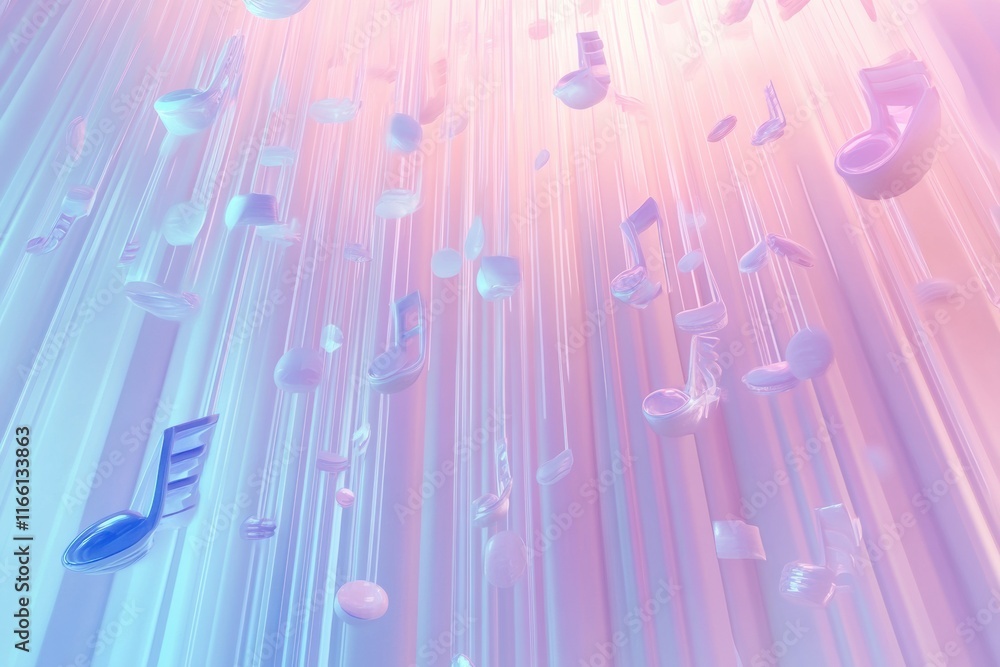Poster colorful 3d music notes suspended against a gradient backdrop depicting a vibrant musical theme. gen