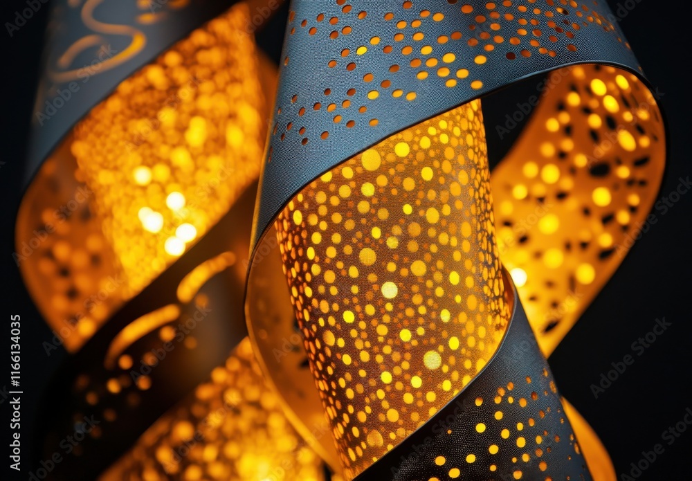 Poster abstract twisting design of shimmery gold ribbon surrounded by warm light emphasizing beautiful patt