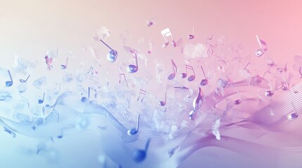 Fototapeta premium Colorful 3D music notes floating through a dreamlike abstract space with soft gradients and gentle light. Generative AI