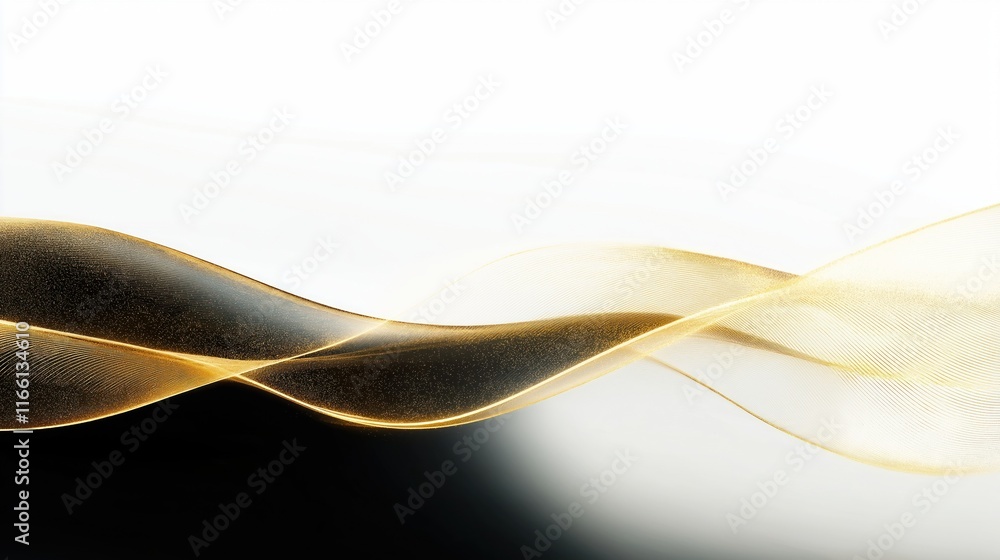 Poster abstract golden waves design with white, black background. dynamic lines create flowing pattern. mod