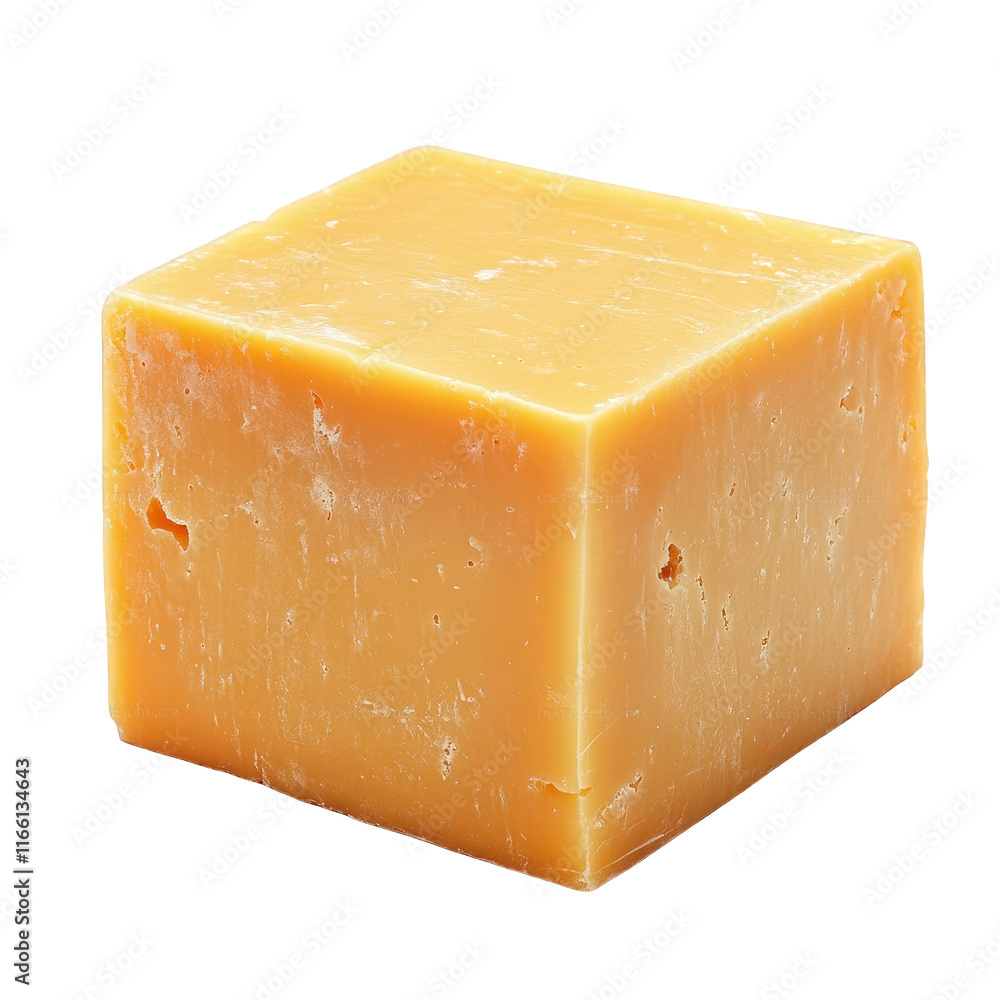 Poster solid block of cheese. showcasing a smooth. glossy surface with a rich orange hue it appears to be a