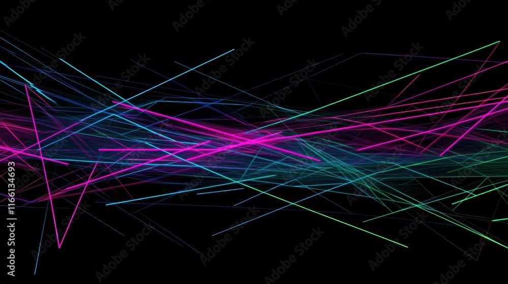 Aufkleber Glowing neon lines create a dynamic abstract pattern in a dark background. Generative AI