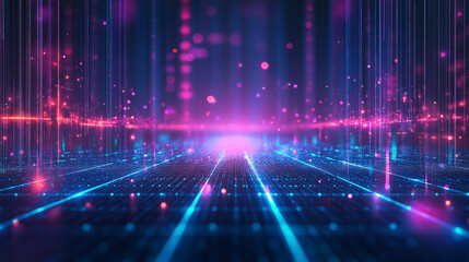 Futuristic glowing grid in neon tones for tech-themed designs. Abstract background perfect for presentations and digital art projects.
