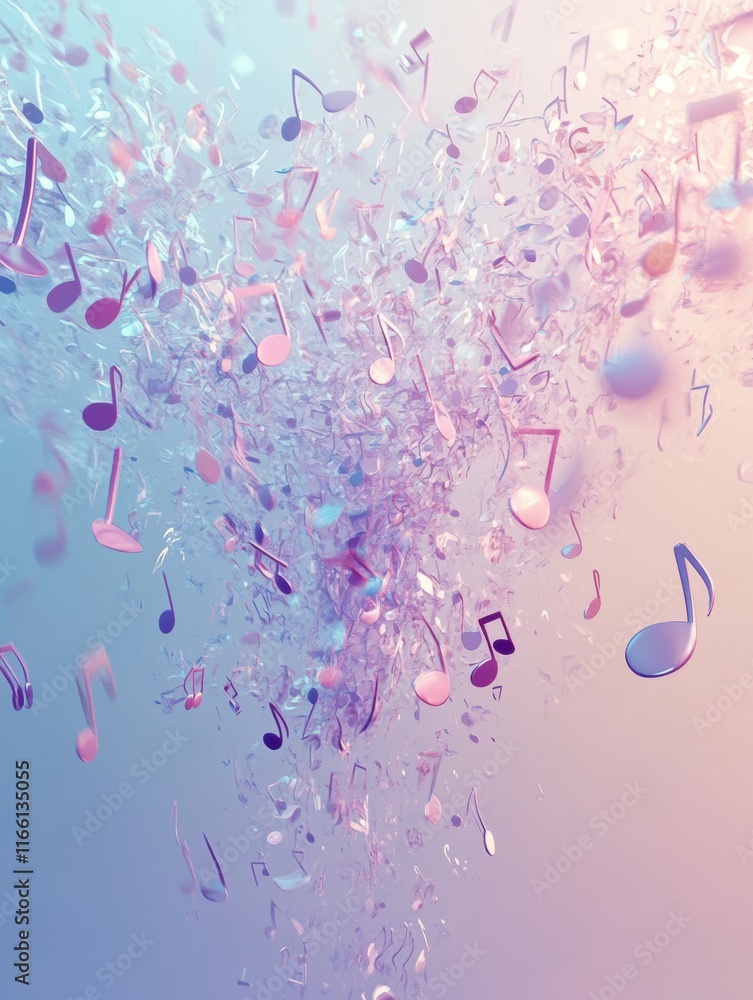Aufkleber Dynamic 3D music notes swirling in vibrant colors against a soft gradient background. Generative AI