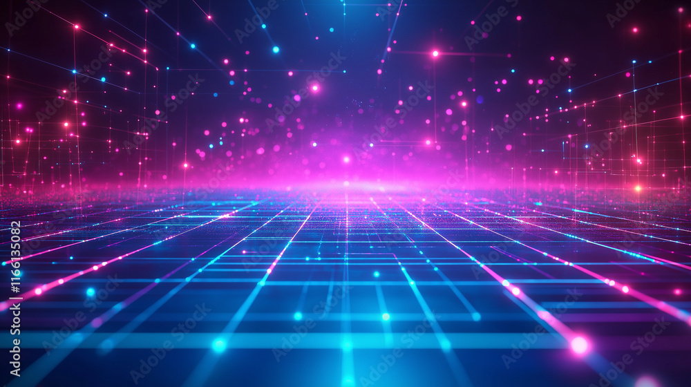 Poster dynamic tech-inspired geometric background with neon lights. ideal for digital content, modern websi