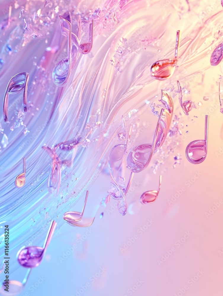 Fototapete colorful 3d music notes floating in a vibrant, swirling background with a hint of motion and light r
