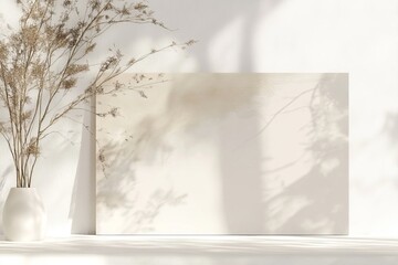 Minimalist Interior Featuring a Neutral Wall, a Simple Vase With Branches, and Soft Shadows in a Well-Lit Space During Daylight Hours