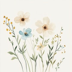 Soft Watercolor Illustration of Wildflowers With Delicate Hues and Intricate Details Showcasing Nature's Beauty