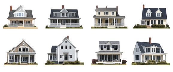 Naklejka premium a collection of eight different house designs. each featuring distinct architectural styles. colors. and layouts this visual representation serves as a resource for inspiration in home design or real