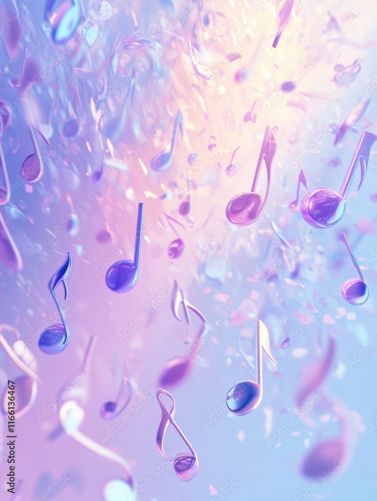 Fototapete colorful 3d music notes of various shapes and sizes floating against a dreamy pastel background fill