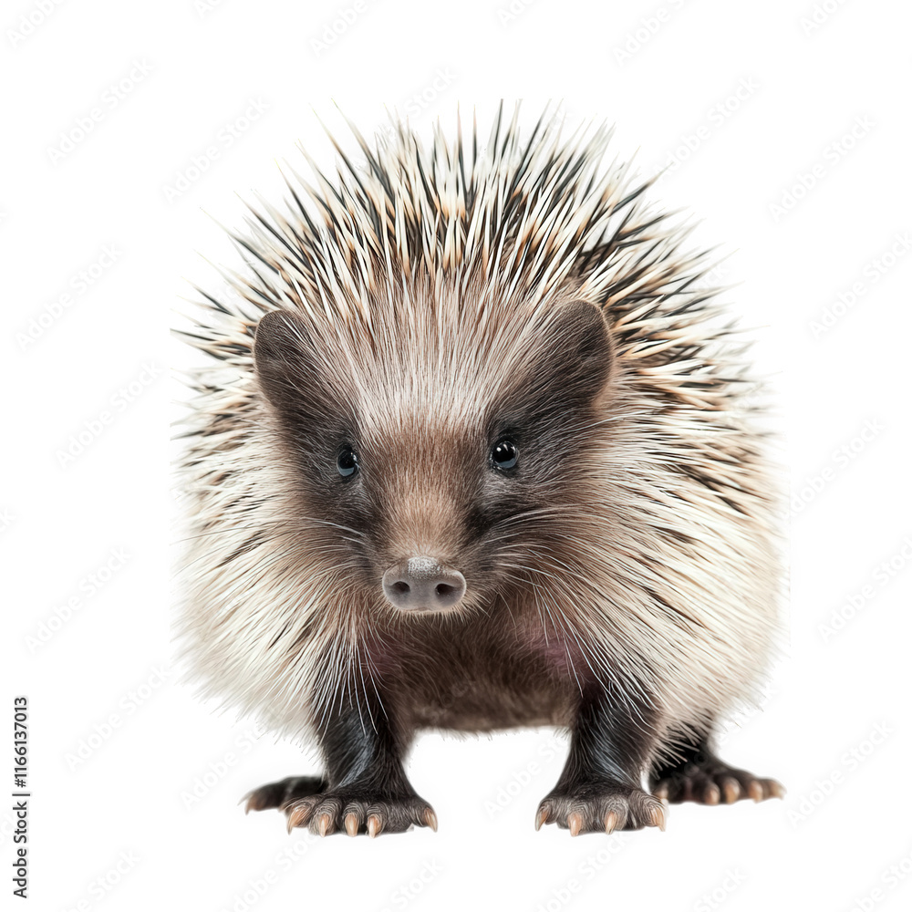 Poster close-up view of a hedgehog. showcasing its distinctive spiky fur and small. curious face the animal